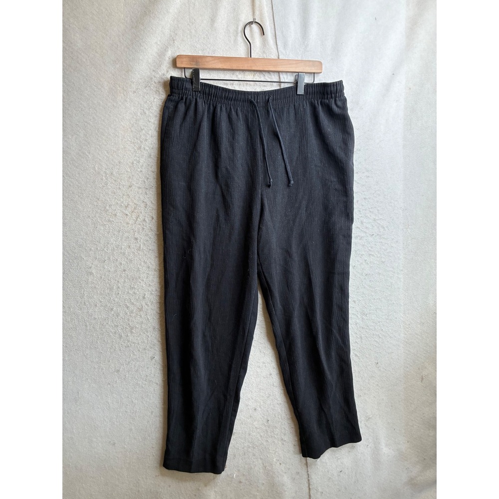 Alfred Dunner Petite Black Drawstring Elastic Waist Textured Pants Size 12P USA